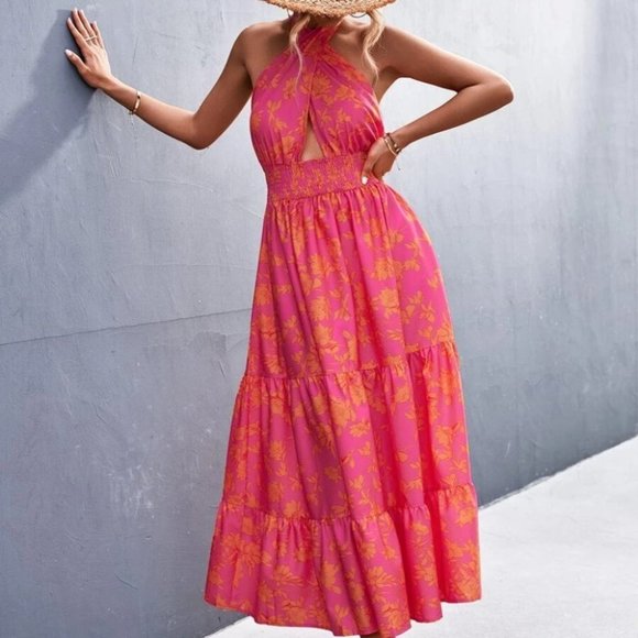 Boho Floral Shirred Waist Ruffle Hem Maxi Dress - Picture 5 of 6